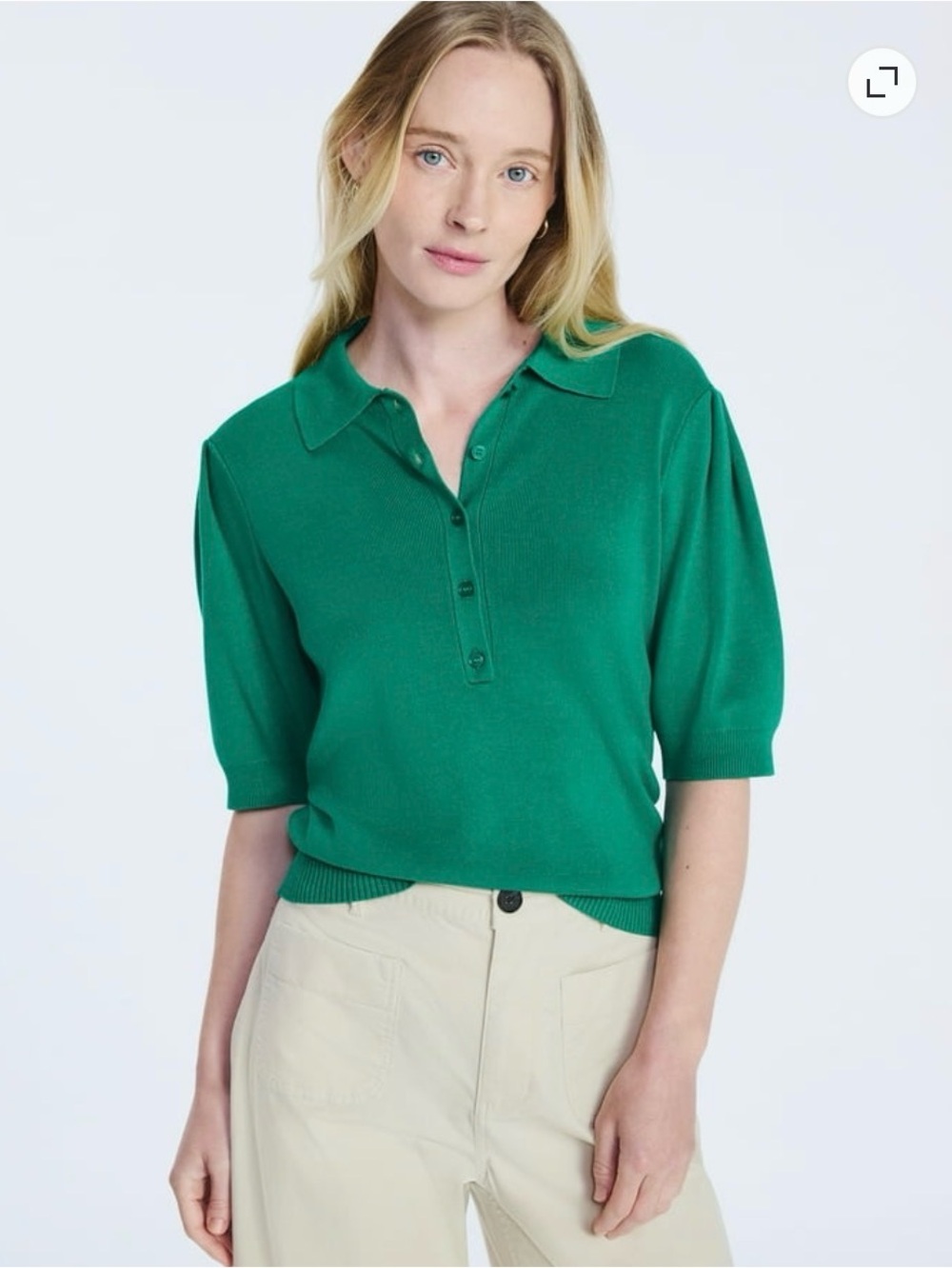 Free Assembly Collared Sweater Tee Puff Sleeve Green Medium NWT